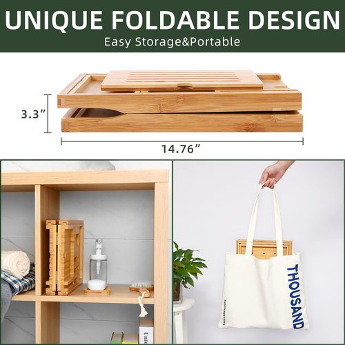Bathtub Tray, Ohuhu Premium Bamboo Bathtub Caddy Tray Expandable Foldable Bath Tray with Anti-Slip Grips Soap Wine Phone Holder