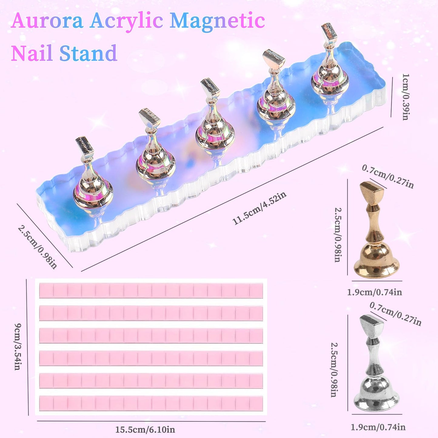 ANGNYA 2 Set Nail Stand ,Aurora Nail Holder for Painting Nail Stand for Press on with 96 Pcs Reusable Sticky Putty Nail Display Stand Nail Hand Practice Magnetic Nail Art Tools for Homes and Salons