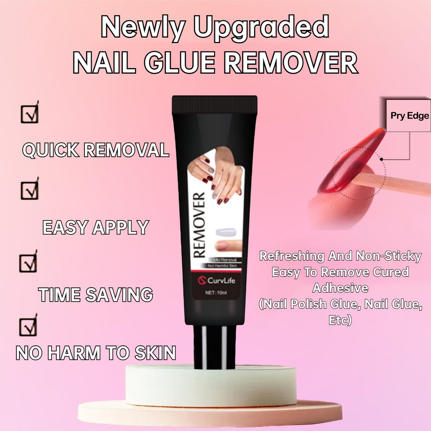 Curvlife Newly Upgraded Quick Drying 10g Semi Solid Nail Glue with 10ml Remover for Press On Nails Tips No Need for UV Lamp Long Lasting Fake Acrylic Nails Kit Glue Gel