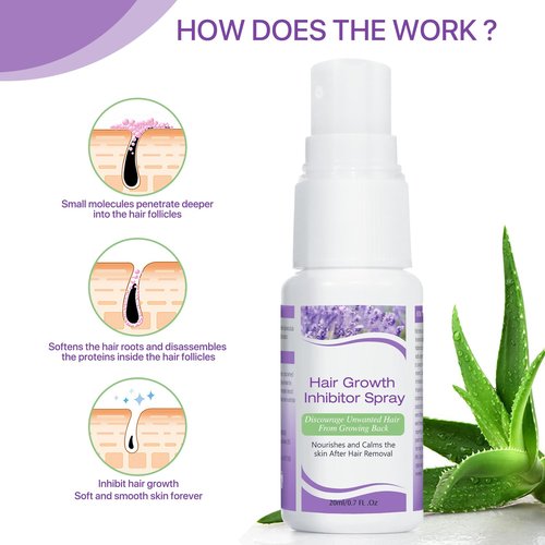 Hair Inhibitor for Face, Permanent Hair Growth Inhibitor Non-Irritating Stop Hair Growth for Body, Bikini, Arm, Armpit, Leg, Slows Hair Regrowth Lavender Flavor
