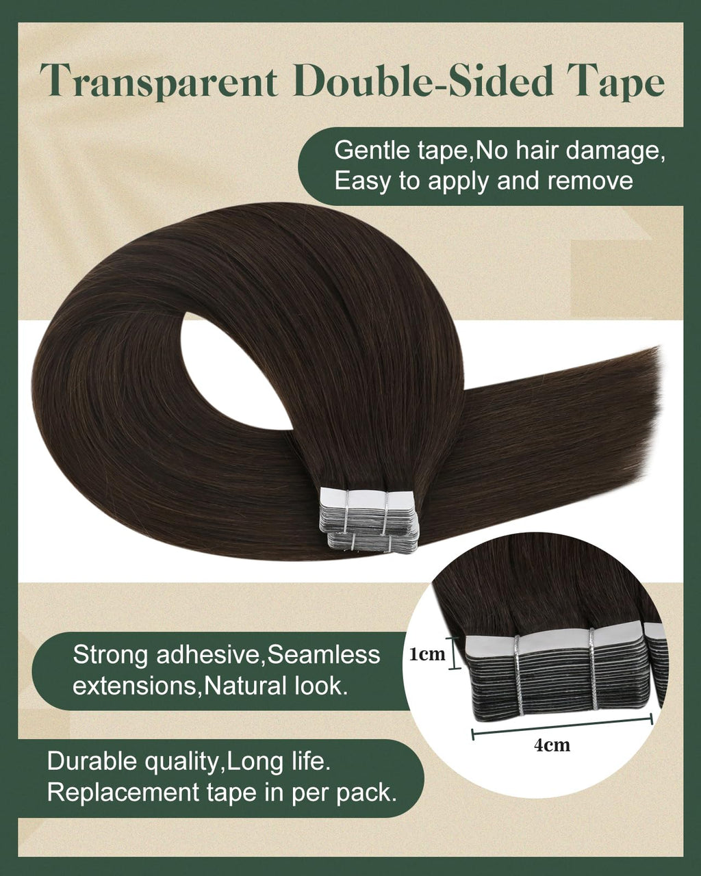 Ugeat Human Hair Tape in Extensions Brown Hair Extensions Real Human Hair Dark Brown Tape in Straight Remy Hair Extensions Invisible Double Sided Tape in Hair Extensions for Women 18Inch 20pcs 50G