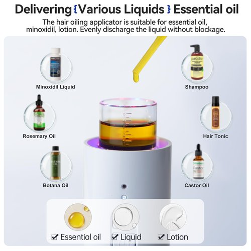Electric Hair Oil Applicator, 2 in 1 Scalp Massager Hair Oiling Applicator, Multifunctional Automatic Oil Dispenser Scalp Brush for All Hair Essential Oil, Timed Quantitative Oil Applicator for Hair