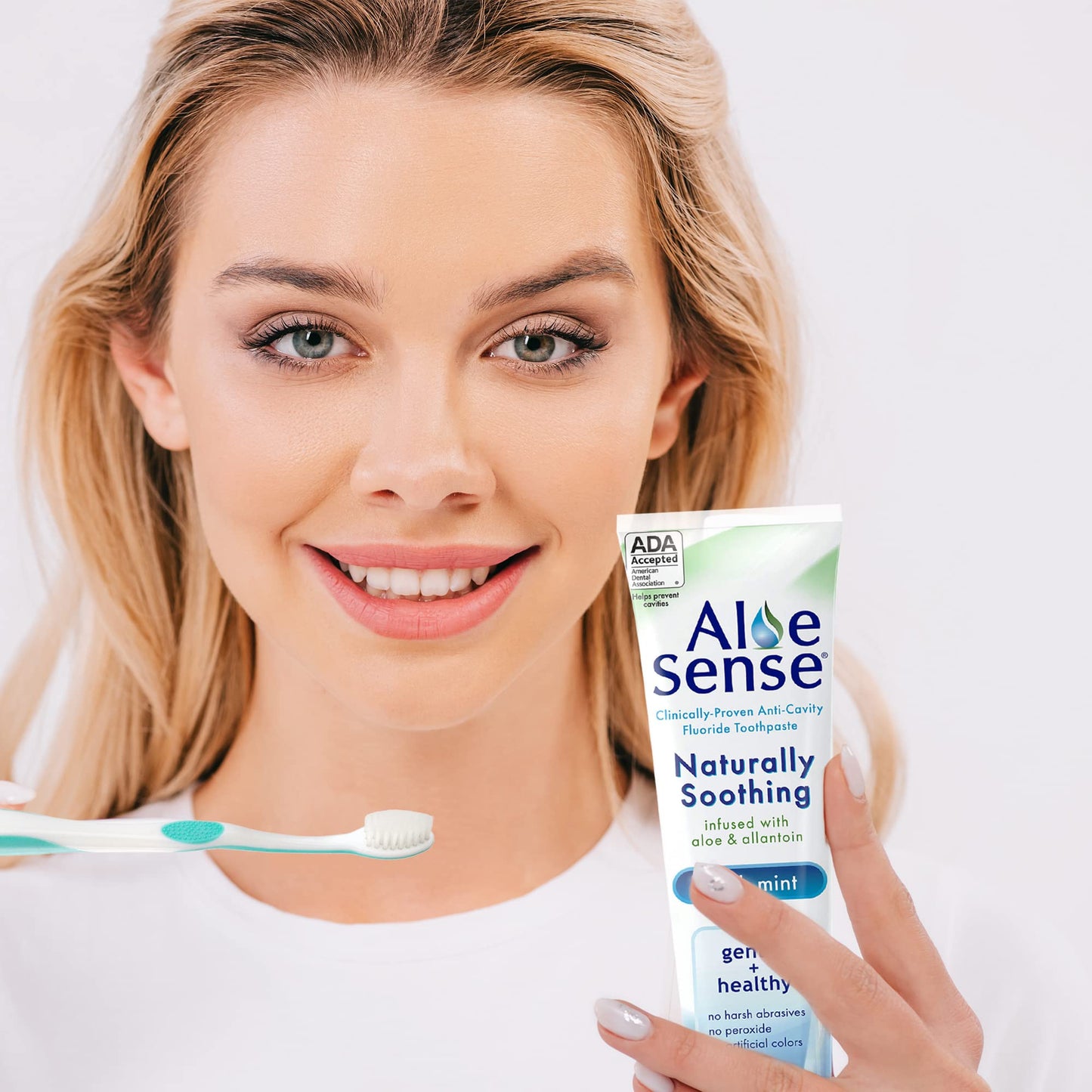 AloeSense Fluoride Toothpaste, Naturally Soothing Toothpaste Sensitive Teeth and Gum Care with Aloe Vera, Allantoin & Fresh Mint Flavor, Gentle & Natural Toothpaste, ADA Approved (5-oz, 6 Count)