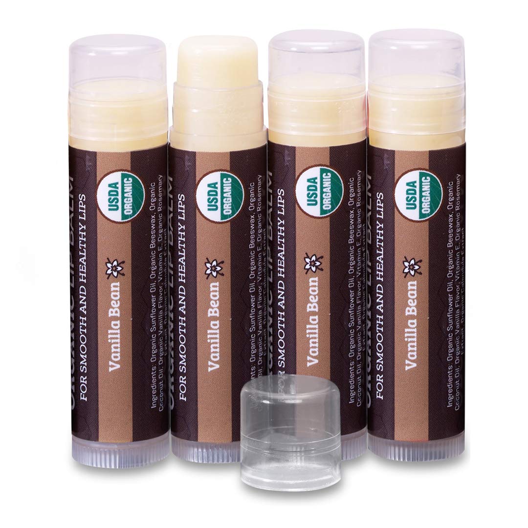 Earth's Daughter USDA Organic Lip Balm 6-Pack - Fruit Flavors, Beeswax, Coconut Oil, Vitamin E - Best Lip Repair Chapstick for Dry Cracked Lips - Moisturizing Lip Care