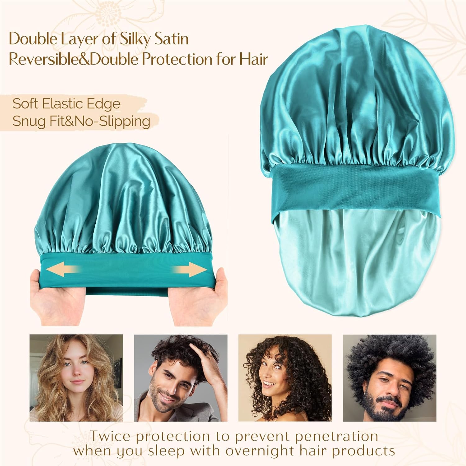 YANIBEST Silk Bonnet for Men Women Hair Bonnet for Sleeping Double Layer Satin Bonnets for Black Women Curly Hair Sleep Cap