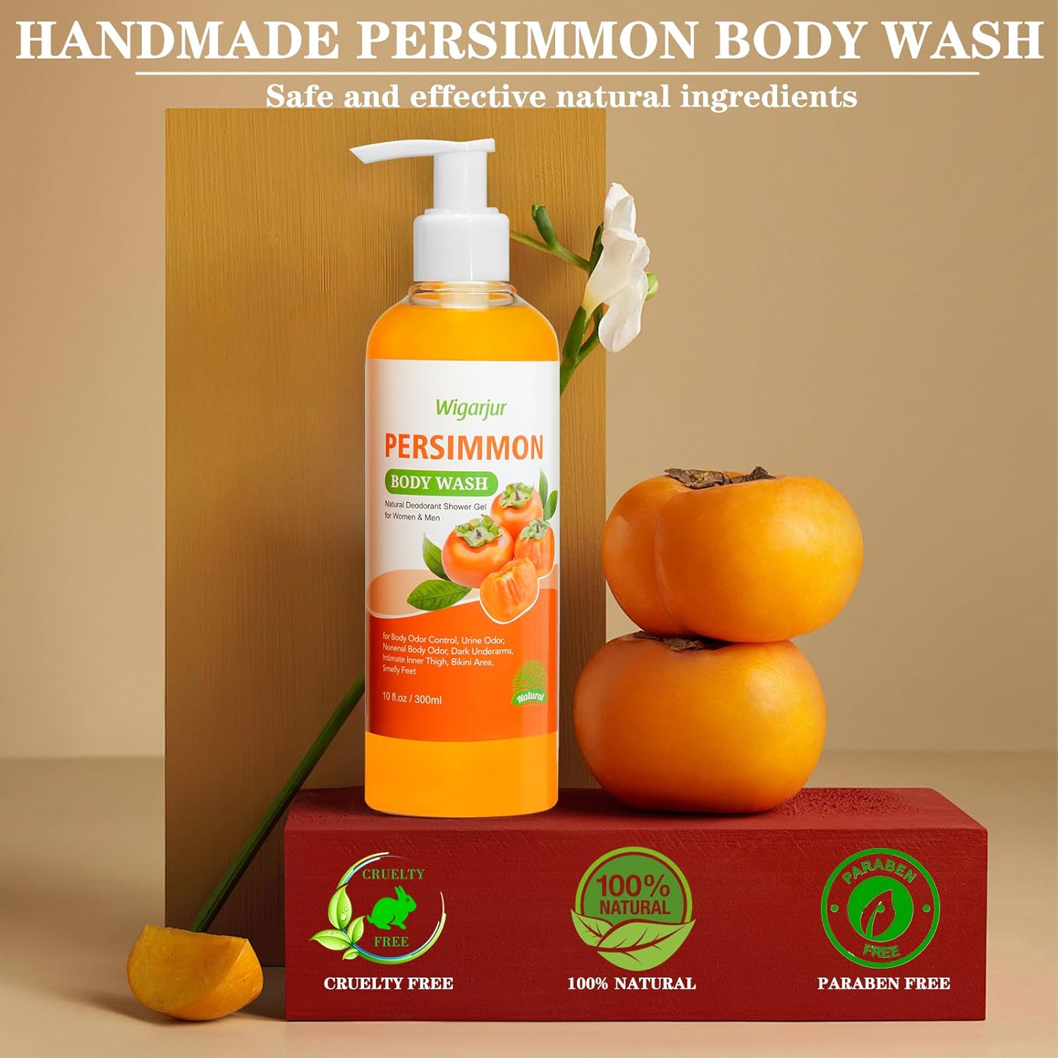 Persimmon Body Wash & Deodorant Bar Soap for Strong Odor Relief | Natural Cleansing with Green Tea Extract