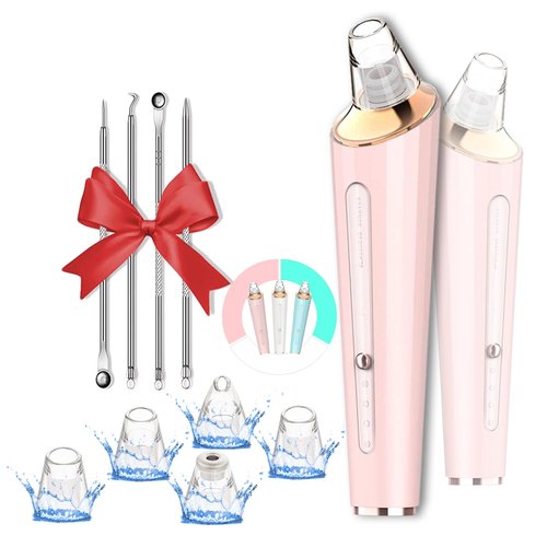 Blackhead Remover Pore Vacuum, Upgraded USB Rechargeable Facial Pore Cleaner Blackhead Removal Kit with 3 Suction Power,5 Probes Black Head Extractions Tool for Women & Men (Pink)