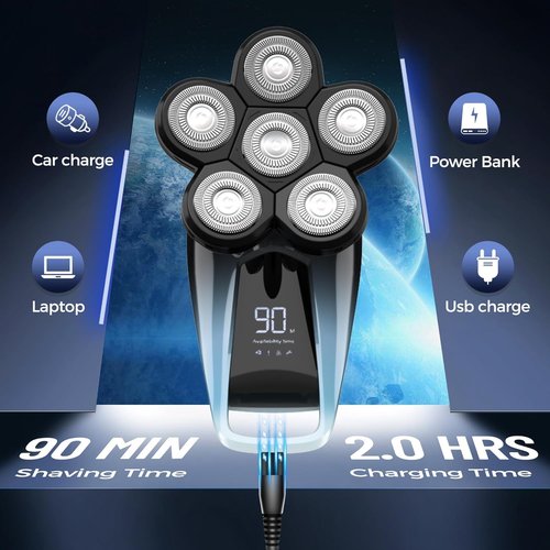 Head Shaver for Men,Bald Head Shavers,Electric Razor for Men Head Shaver Cordless,Man Electric Shavers for Face Wet and Dry, 6 in 1 Shaver for Bald Heads Rechargeable,Travel Hair Shaving Grooming Kit