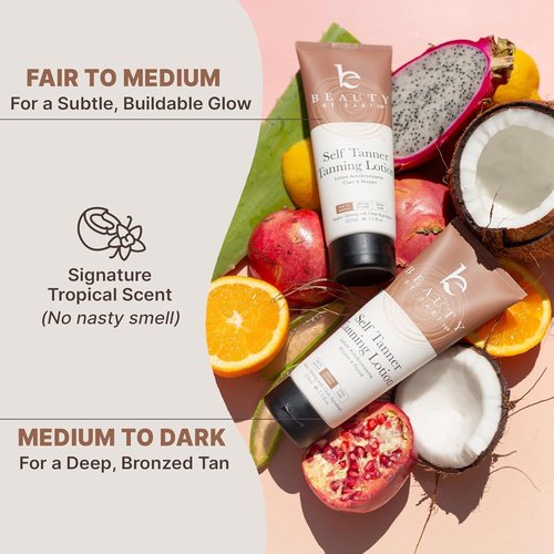 Self Tanner Kit - USA Made with Organic & Natural Ingredients, Tanning Lotion with Glove & Exfoliating Mitt, Non Toxic Gradual Tan Lotion, Sunless Tanner for Fake Tan, Streak Free & No Orange Tones