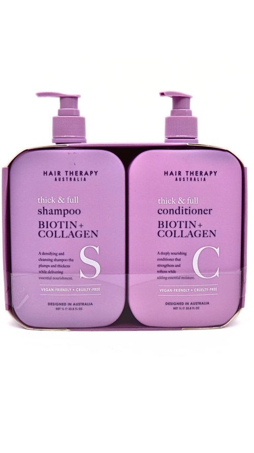 Hair Therapy Australia Thick & Full Shampoo & Conditioner Set | Biotin + Collagen | Deep Nourishing, Strenghtening, Softening, Purple
