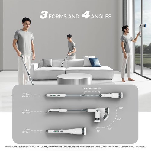 Electric Spin Scrubber Cleaning Brush, Full-Body IPX7 Waterproof Cordless Cleaning Brush with Adjustable Extension Handle, 3-Speed Shower Scrubber with 7 Replaceable Brush for Bathroom, Kitchen, Floor