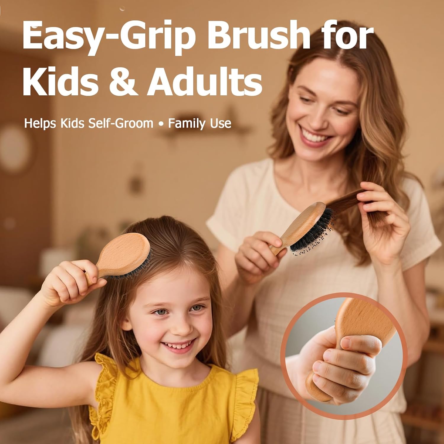 Mini Boar Bristle Hair Brush, Travel Size Boar Bristle HairBrush for Detangle Massage Add Shine - Perfect for Baby Kids Men Women, for Thick, Curly, Thin, Long, Short, Wet or Dry Hair