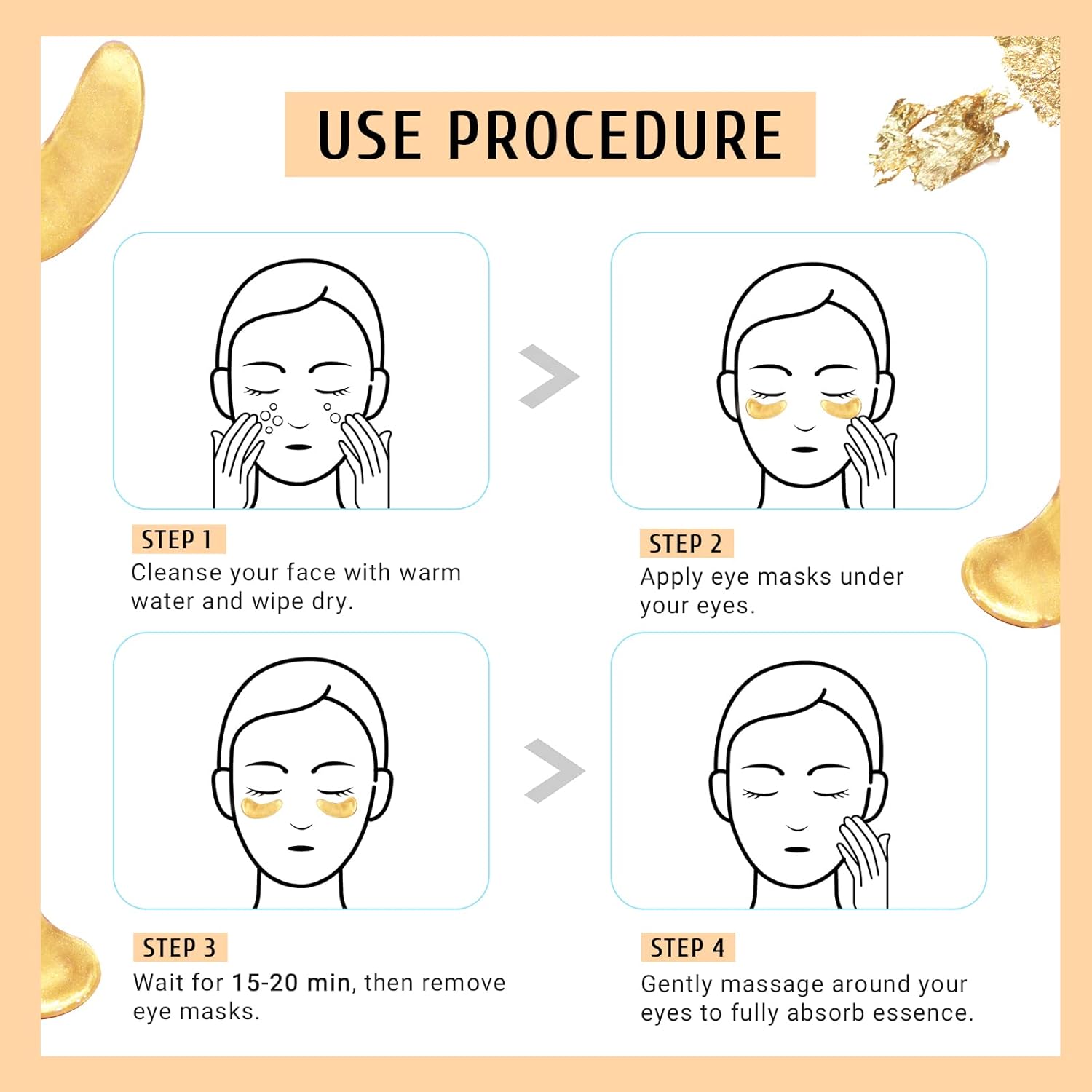Under Eye Patches Gold and Hyaluronic Acid for puffy eyes,Rose Eye Masks for Dark Circles and Puffiness skin care Smooth Wrinkles products 30 Pairs