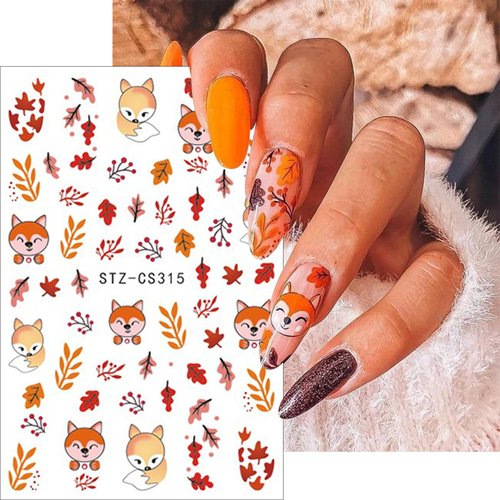5 Sheets Autumn Maple Leaves Nail Art Stickers Squirrel Pumpkin Nail Decals 3D Self-Adhesive Thanksgiving Pumpkin Nail Sticker Cute Fox Mushroom Nail Supplies for Women Girls DIY Manicure Decoration