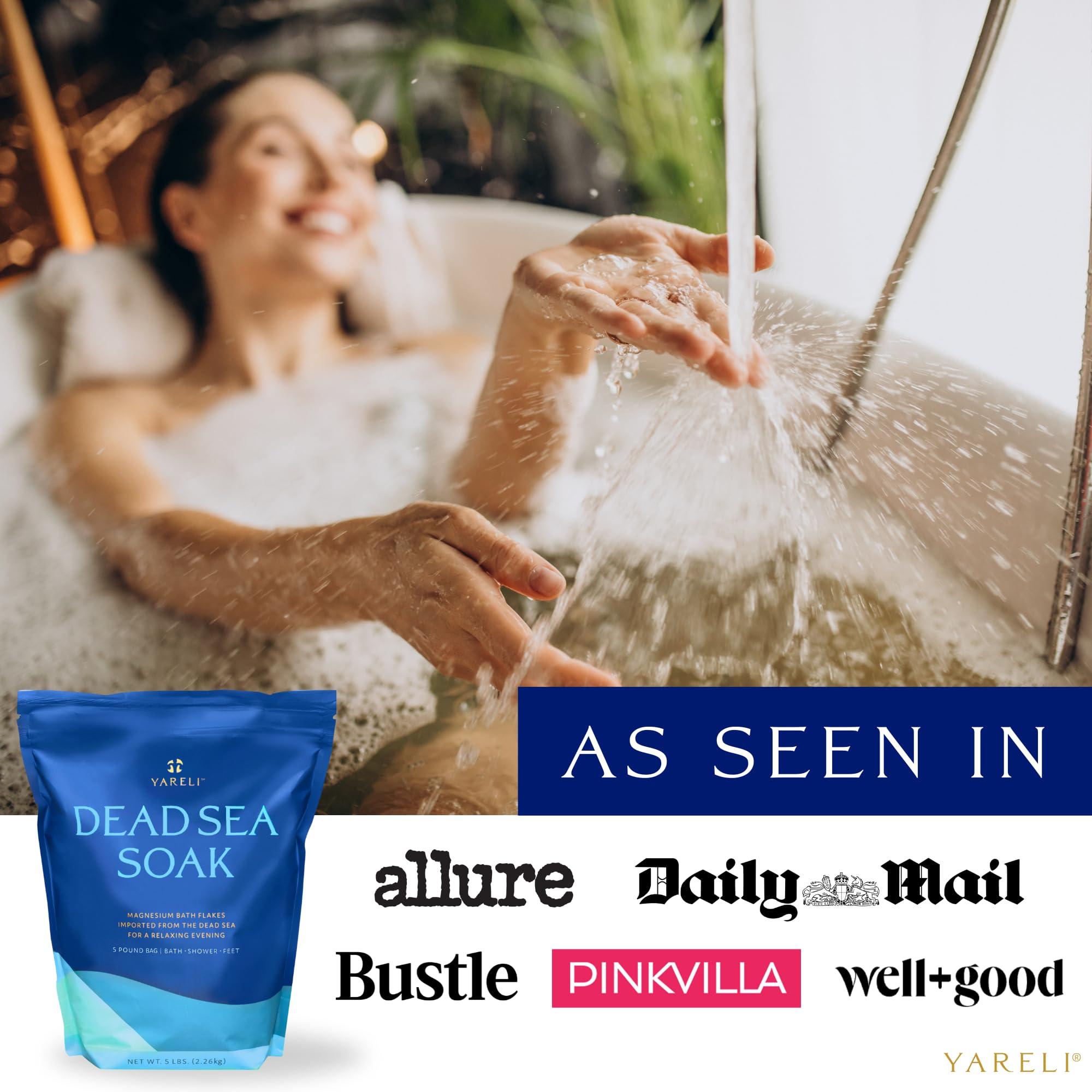 Yareli Magnesium Flakes, 15lb, Dead Sea Bath & Foot Soak, Alternative to Epsom Salt with Over 800,000mg of Elemental Magnesium Per Bag
