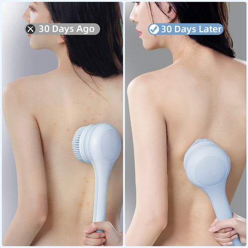 Oh,XIYU. Electric Body Brush Back Scrubber for Shower, Waterproof Long Dual Handle Power Body Scrubber with 3 Heads, Rechargeable Bath Brush & 2 Speeds, for Cleansing, Exfoliating and Massaging Skin