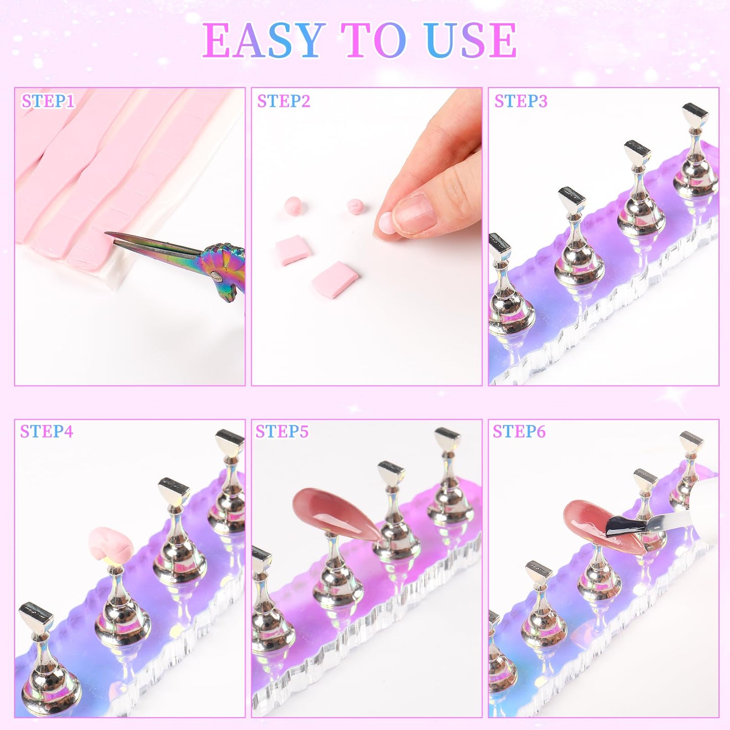 ANGNYA 2 Set Nail Stand ,Aurora Nail Holder for Painting Nail Stand for Press on with 96 Pcs Reusable Sticky Putty Nail Display Stand Nail Hand Practice Magnetic Nail Art Tools for Homes and Salons