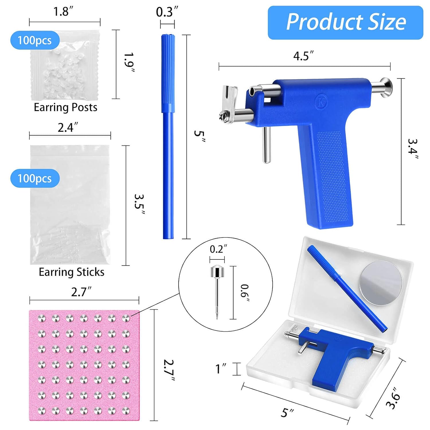 Professional Ear Piercing Gun Kit, Reusable Piercing Gun with Stainless Steel Piercing Earrings Studs, Crystal Earrings for At Home Salon Earlobe Cartilage Helix Tragus Piercing Tool Kit