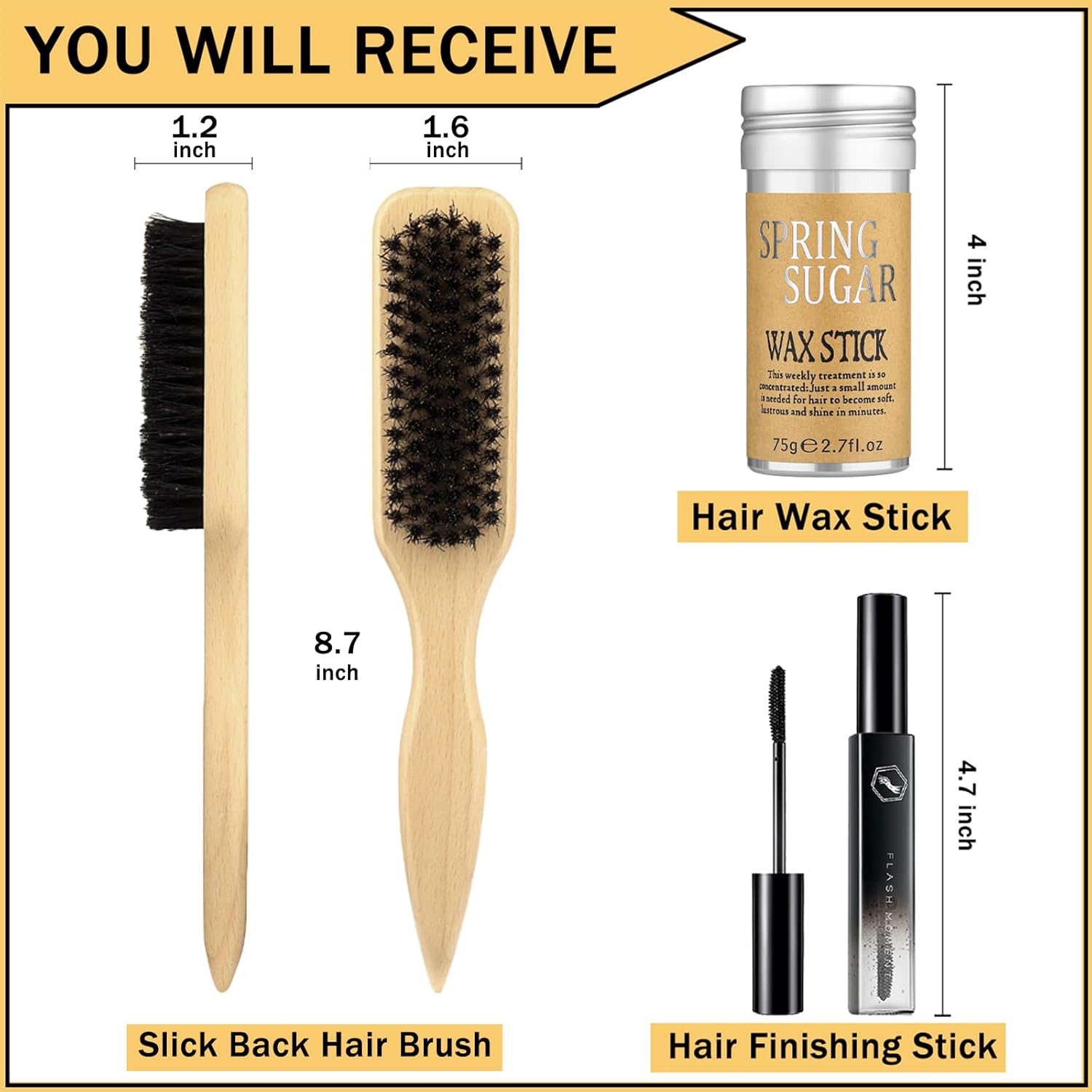 Hair Wax Stick Set for Flyaways Slick Back – Includes Wax Stick for Hair, Slick Back Hair Brush, Hair Finishing Stick – Hair Styling Products for Women, Taming Frizz & Creating Sleek Styles