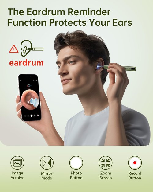 Ear Wax Removal Tool Camera, Ear Cleaner with Camera, Ear Cleaning Kit 1296P HD Ear Scope and 6 LED Lights, 10 Ear Pick Tips, Earwax Removal kit with Otoscope to Earify Earwax for iOS and Android