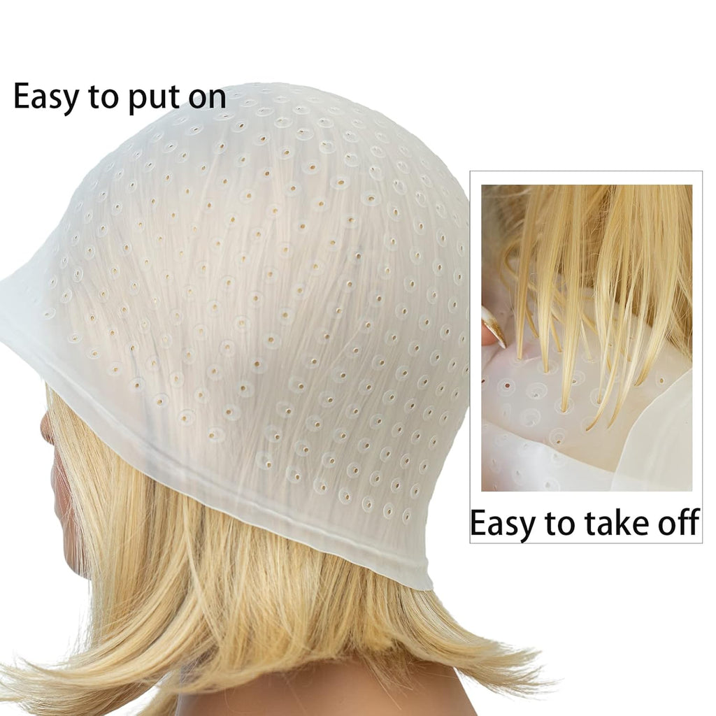 Professional Silicone Highlighting Cap Set with Hook - Reusable Pre-Punched Hair Color Tools for Salon Use