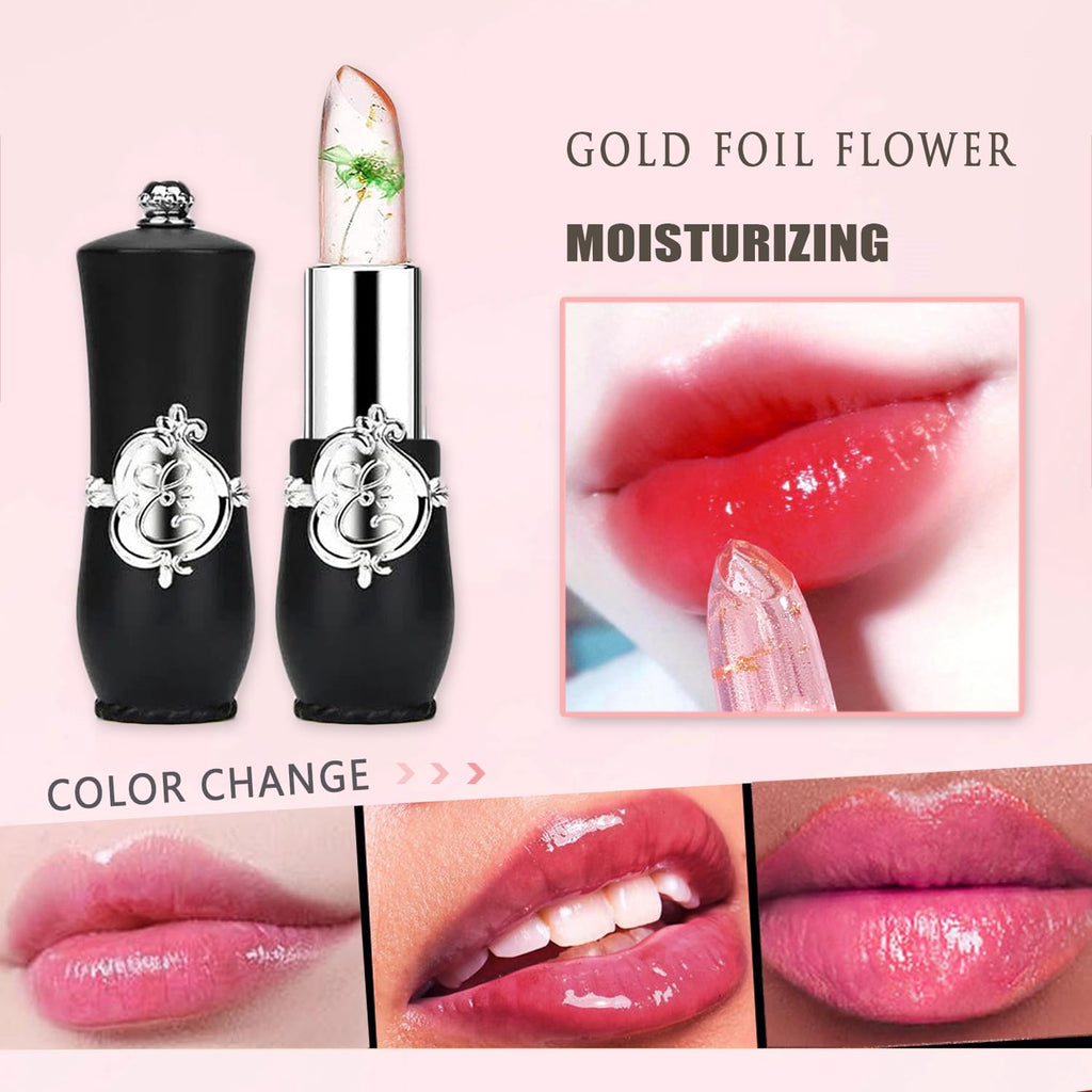 firstfly Pack of 6 Crystal Flower Jelly Lipstick, Long Lasting Nutritious Lip Balm Lips Moisturizer Magic Temperature Color Change Lip Gloss (Pink)