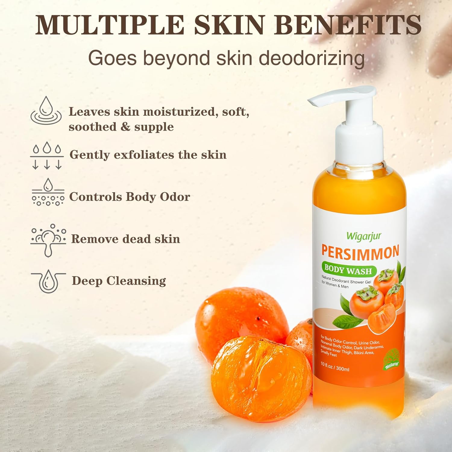 Persimmon Body Wash & Deodorant Bar Soap for Strong Odor Relief | Natural Cleansing with Green Tea Extract