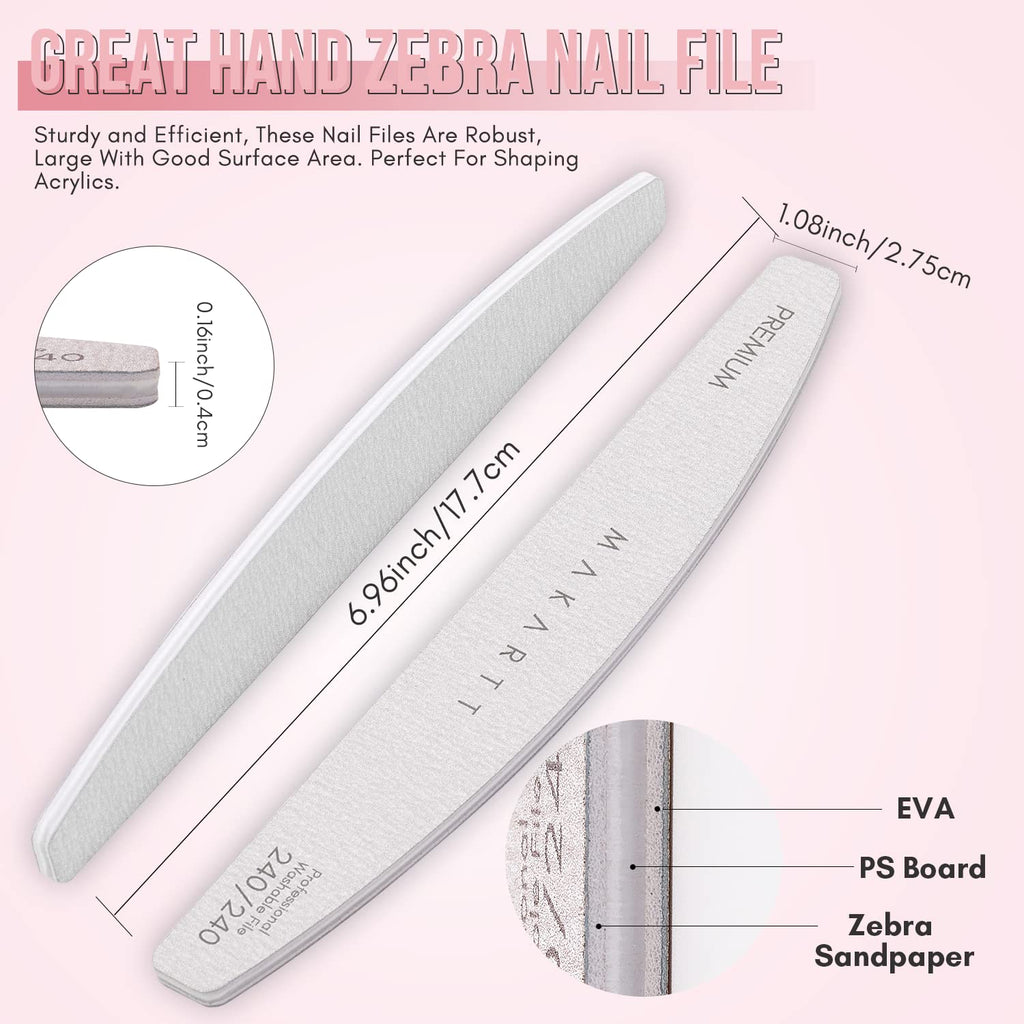 Makartt Nail File: 100/180 Grit Emery Boards for Nails, 10 Pcs Zebra Doubled Sides Coarse Fingernail Filer for Acrylic and Extension Gel Removal Manicure Kit Salon Home Use