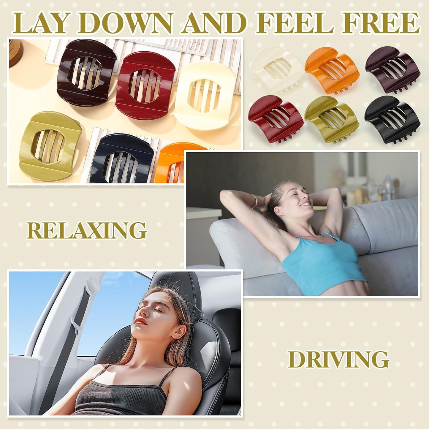 Large Tortoiseshell French Claw Clips - 6 Pack Strong Hold Hair Accessories for Women & Girls