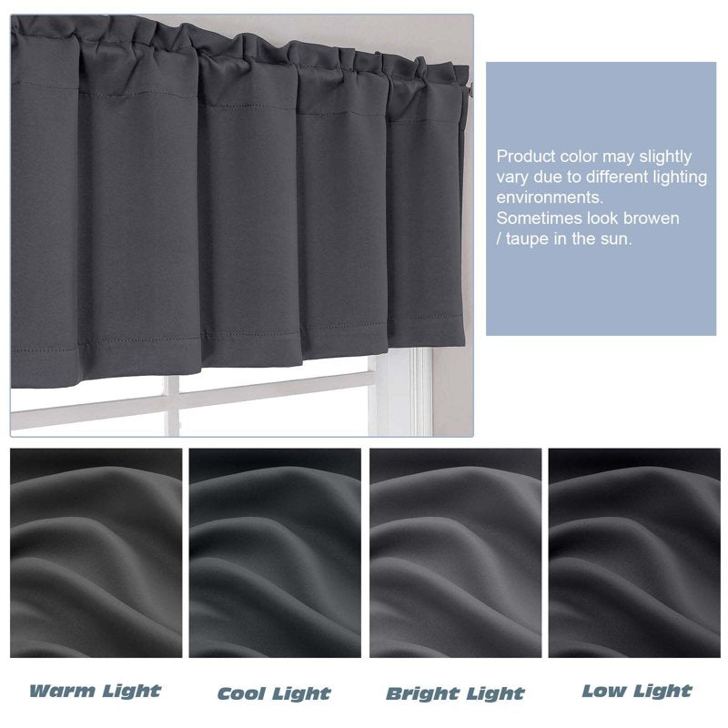 Blackout Window Valance 60W x 18L - Room-Darkening Cafe Curtain for Kitchen & Bedroom