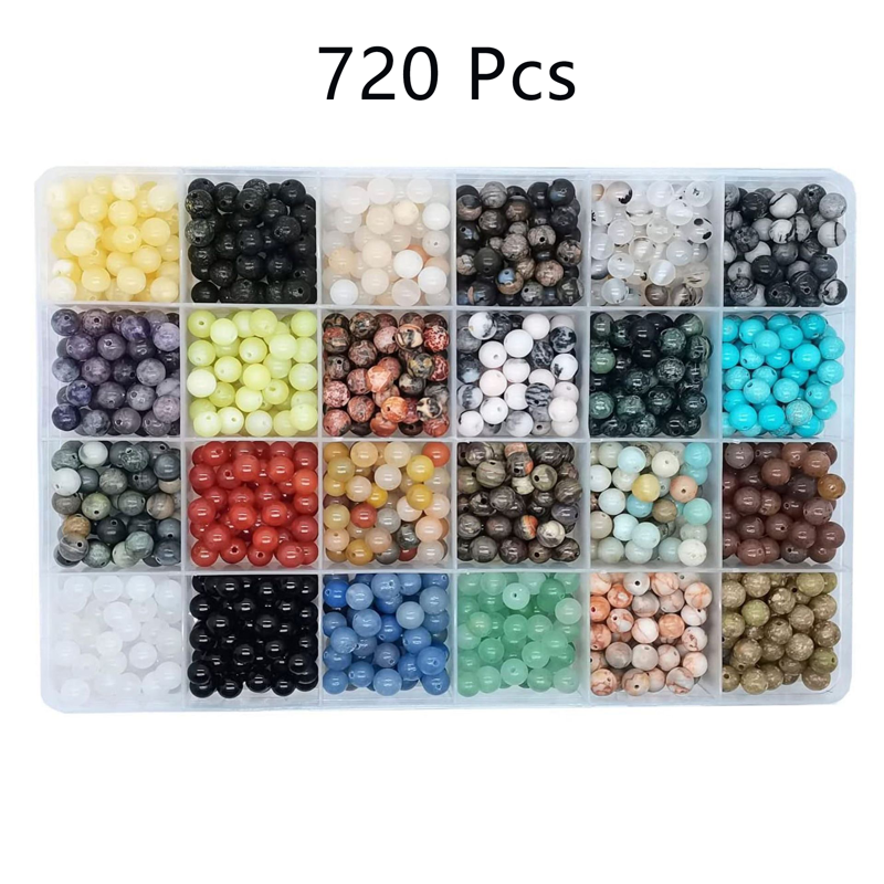 Natural Stone Beading Set 720 Pieces - 24 Styles 6mm Jewelry Making Supplies
