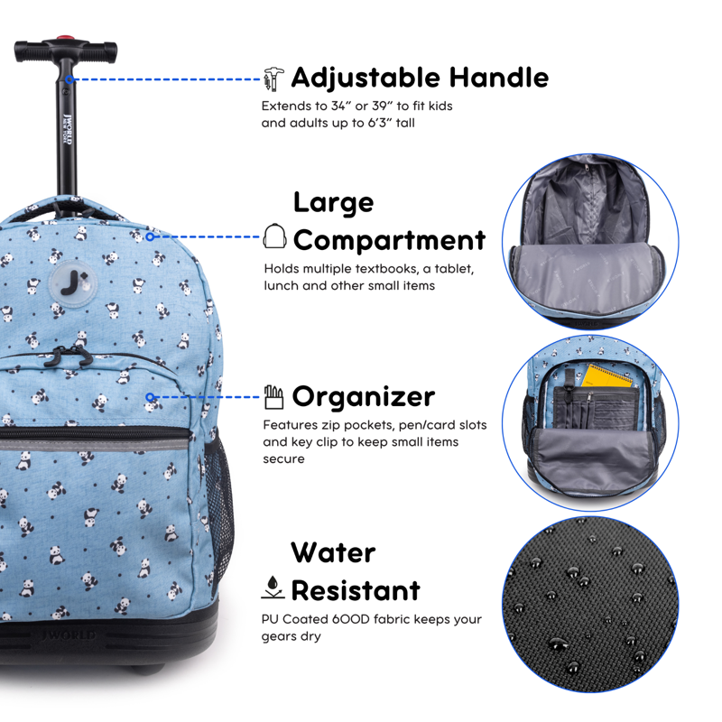 Kids & Adults 18-Inch Rolling Backpack with Multiple Compartments and Water Bottle Pockets