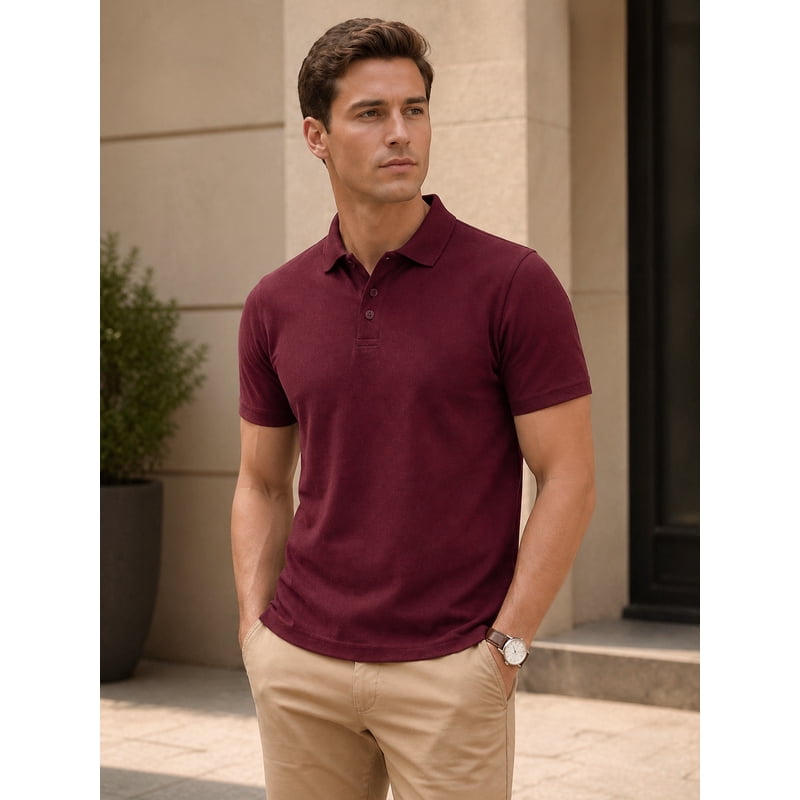 Men's 5-Pack Short Sleeve Pique Golf Polo Shirts - Modern Fit, Breathable Cotton-Poly Blend