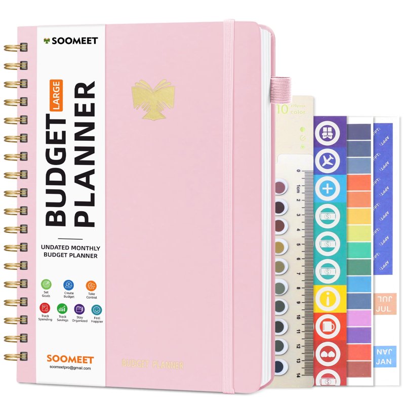 Monthly Budget Planner Notebook - Expense & Bill Organizer, 7x10 Pink