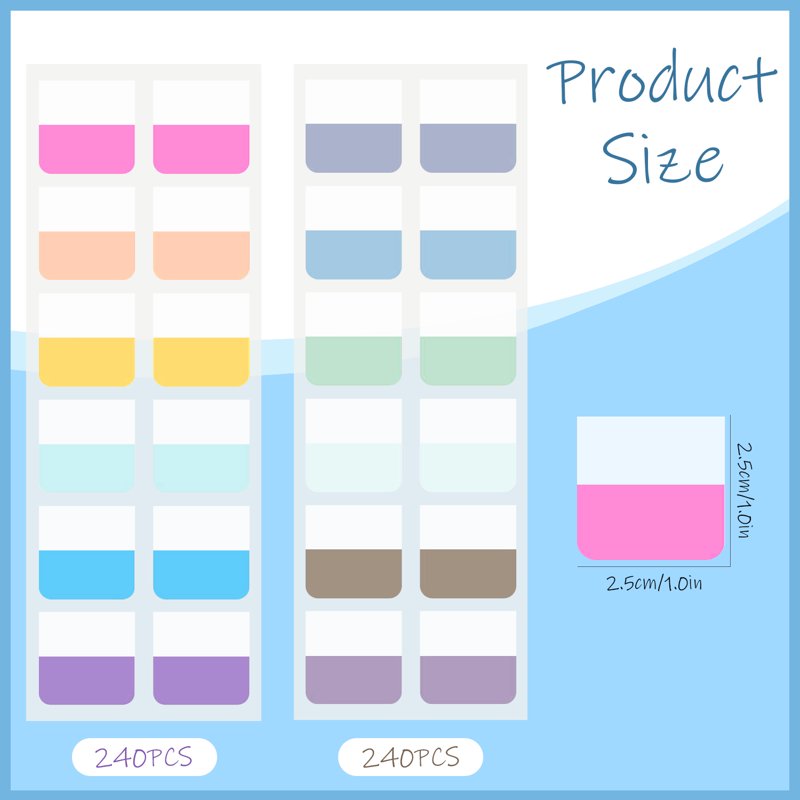 Colorful Repositionable Index Tabs Set - 480 Sticky Page Markers for Office & Filing