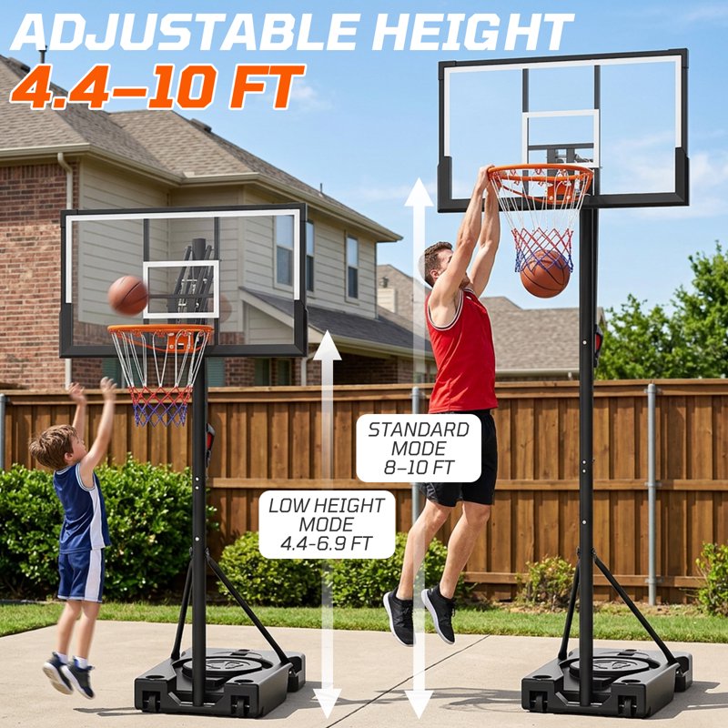 Portable Adjustable Basketball Hoop System with Shatterproof Backboard - Outdoor Indoor 44 Inch