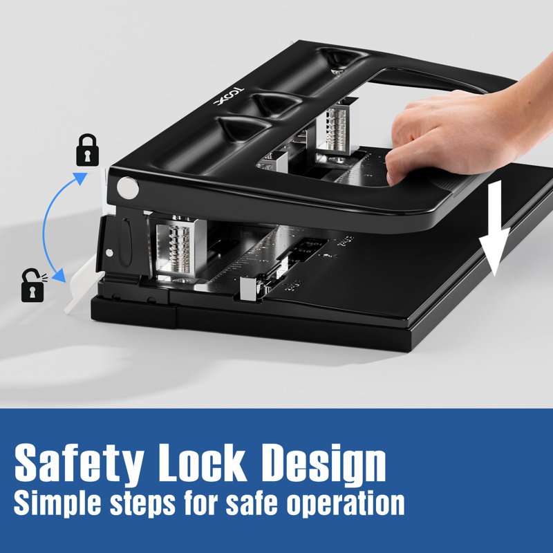 Heavy Duty 3 Hole Punch for Office & School - Adjustable 40 Sheet Capacity Metal Black