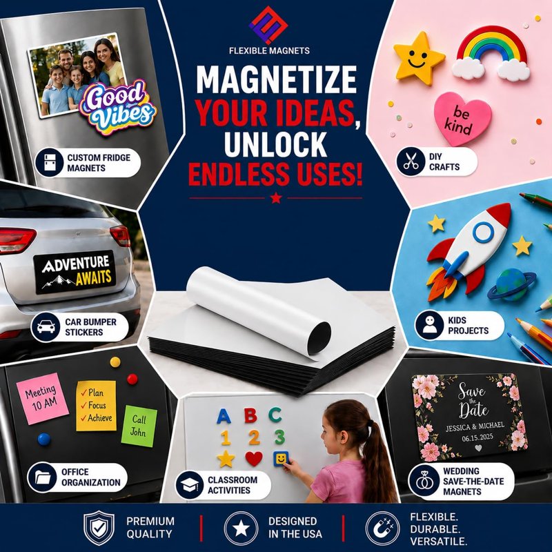 Magnetic Sheets with Adhesive Backing - Flexible Magnetic Labels & Crafts, 5x7 Inches, 100 Pack