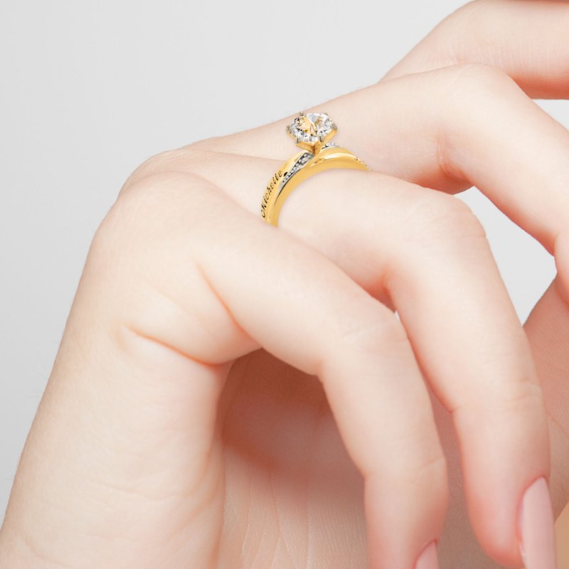 Personalized Bridal Wedding Ring with White Topaz & Diamonds - 14K Gold Plated Women’s