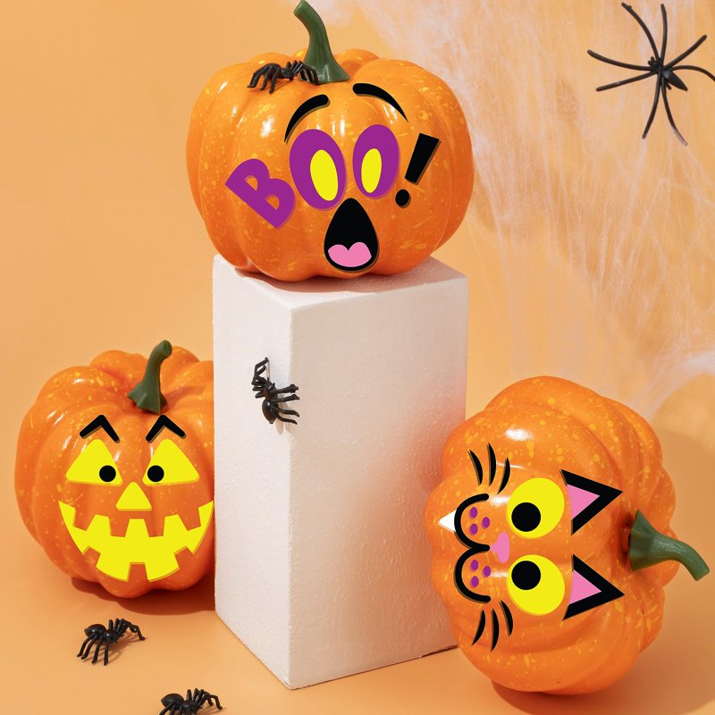 Halloween Pumpkin Foam Stickers Craft Kit - 16 Designs, 18 Sheets Kids Party Favors