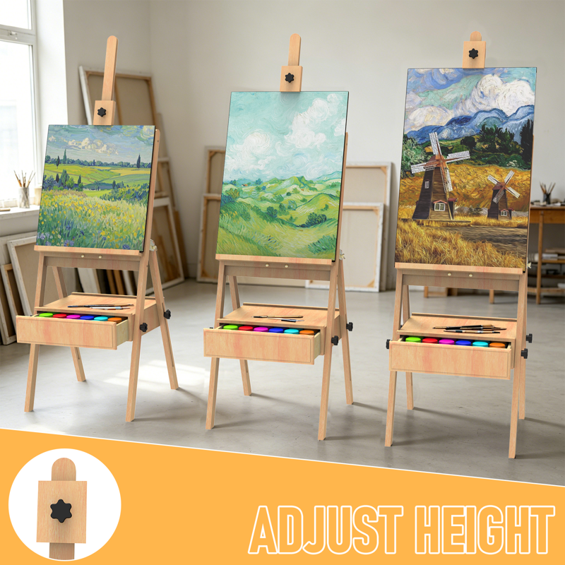Wooden Art Easel with Storage Drawer, Adjustable Painting Stand for Adults & Kids