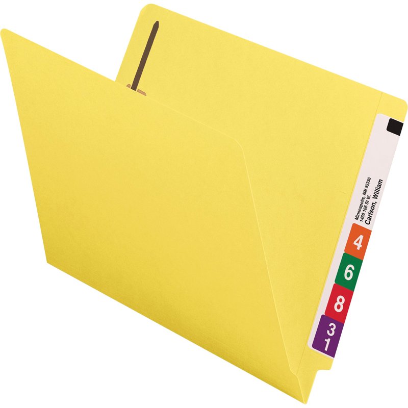 End Tab Fastener Folder - Yellow 2-Ply Letter Size, 50 Pack