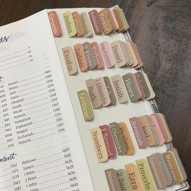 Laminated Bible Tabs for Men & Women - 450 Study Index Labels in Morandi Sunset & Boho Themes