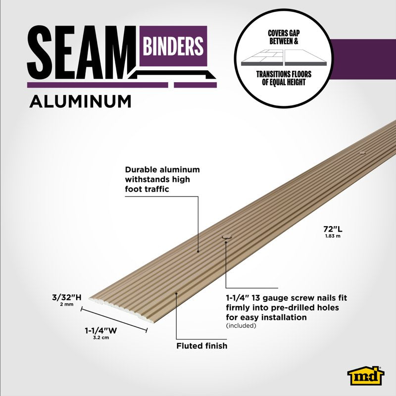 Aluminum Seam Binder with Screws - Pewter Finish, 72 Inch Length