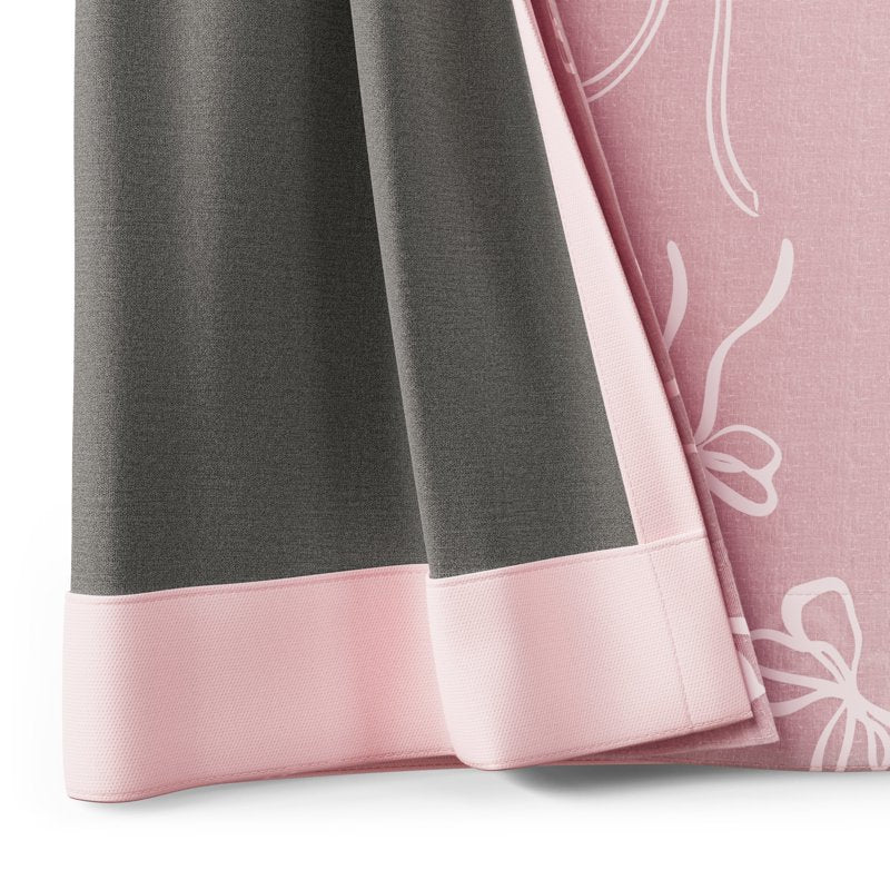 Kids Pink Ribbons Sheer & Blackout Curtain Panel with Rod Pocket & Back Tabs
