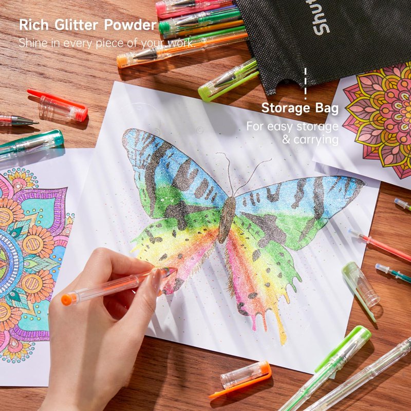 Glitter Gel Pens Set - 40 Colors with Refills for Adult Coloring & Crafting