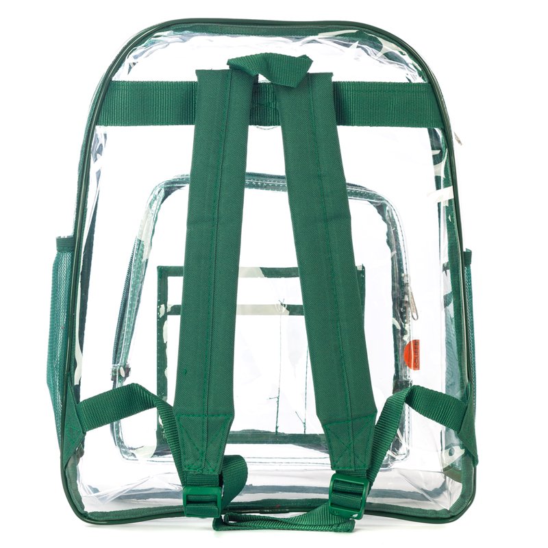 Heavy Duty Clear Backpack with Green Trim for School & Work