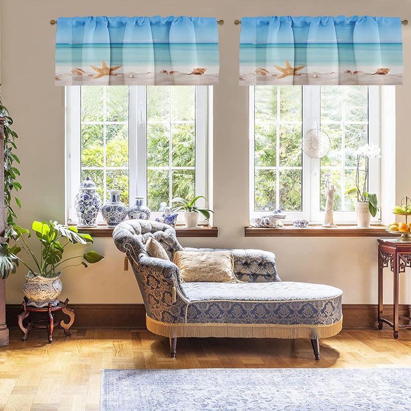 2 Pack Window Valances for Living Room & Kitchen - Beach, Blue, Grey & More