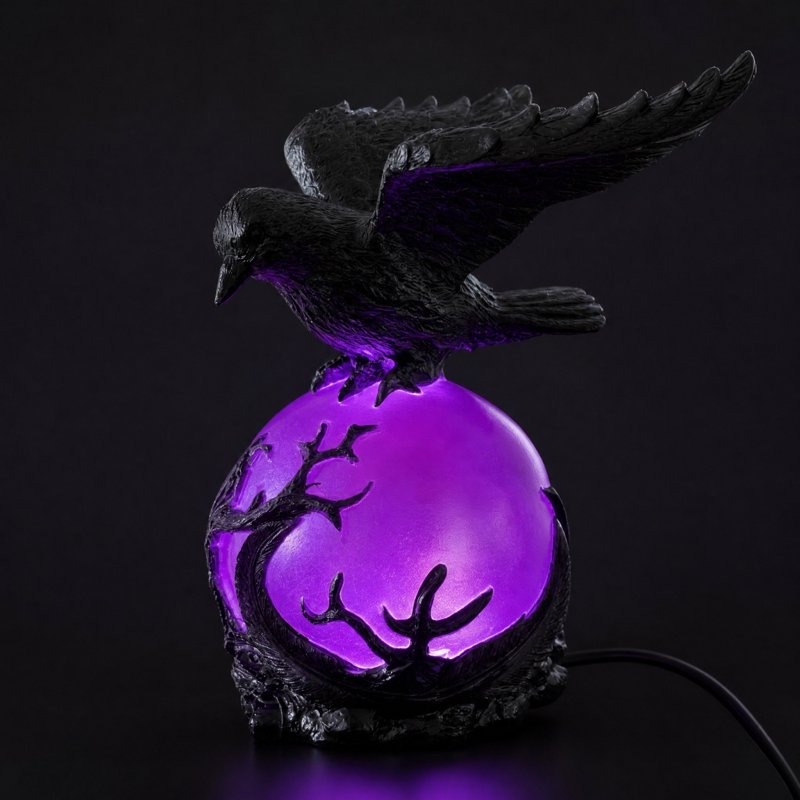 Gothic Crow LED Light Sculpture Desk Lamp Halloween Bedroom Decor