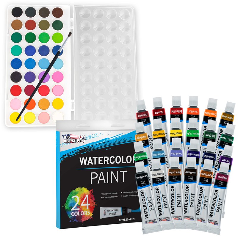 Watercolor Painting Set with Easels, Brushes, Canvases & Paper - 70 Pieces